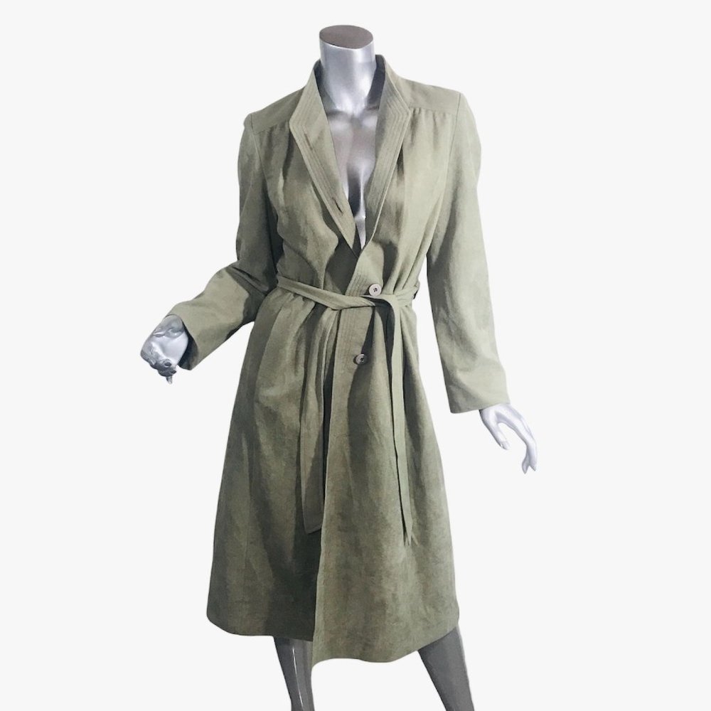 Vintage Women's Small/Medium Faux Suede Trench Coat Beige Tan Lined Button Front